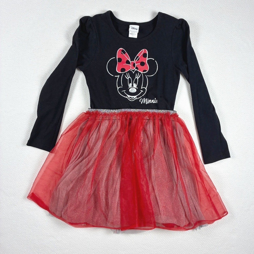 Two Disney Minnie Mouse Tutu Dresses Red Black Sparkles Princess Fairytale 6X - Picture 4 of 12